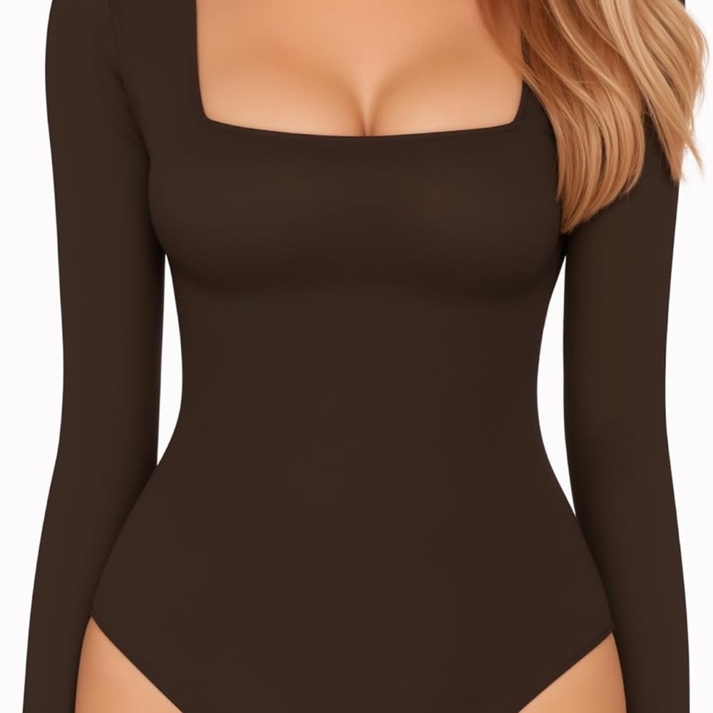 MANGOPOP Women's Square Neck Long Sleeve Short Sleeve Bodysuit Slim Fitted Shirt